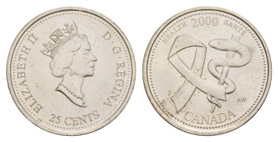 Канада 25 центов 2000 Миллениум - Здоровье KM 373 сталь плакированная никелем UNC 4631-654