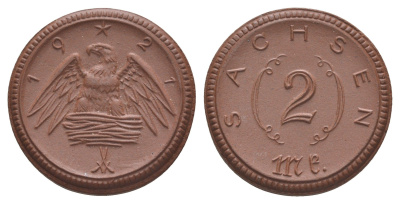 Саксония 2 марки 1921 Men18 27868 фарфор 1094-5-63