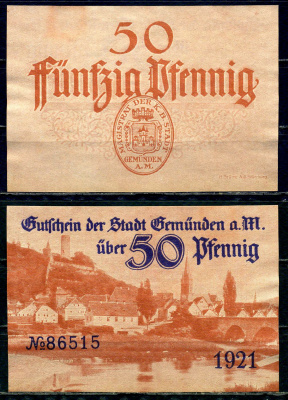 Гемюнден-на-Майне (Бавария) 50 пфеннигов 1921 бумага UNC (пресс) 7555-51-4-2