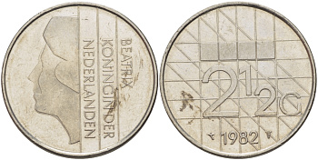 НИДЕРЛАНДЫ 2 1/2 ГУЛЬДЕНА 1982 БЕАТРИКС KM 206 никель 38-212