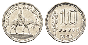 Аргентина 10 песо 1963 Гауч KM 60 сталь плакированная никелем 4663-653