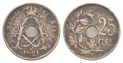 Бельгия 25 сантимов 1921 Belgique KM 68 медно-никель 4650-246