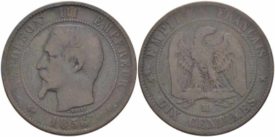 Франция 10 сантимов 1856 MA, Наполеон III (1852-1870) KM 771.6, Le Franc 133.37 бронза    4680-545