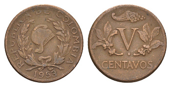 Колумбия 5 сентаво 1953 KM 206 бронза 4655-911