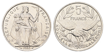 Новая Каледония 5 франков 1990 KM 16 алюминий UNC 4672-922