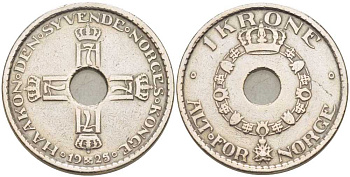 Норвегия 1 крона 1925 Хокон VII (1905-1957) KM 385 медно-никель 212-743