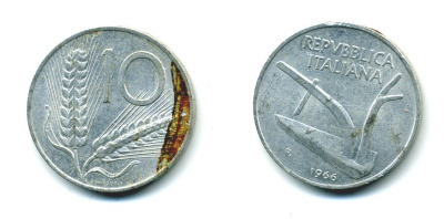 ИТАЛИЯ 10 ЛИР 1966 R ПЛУГ KM 93 алюминий 23-1147