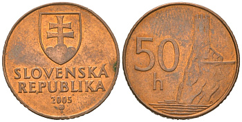 Словакия 50 геллеров 2005 MK KM 35 сталь плакированная медью UNC 4618-315