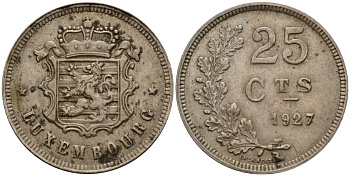 Люксембург 25 сантимов 1927 Шарлотта (1918-1964) KM 37 медно-никель 4122-326
