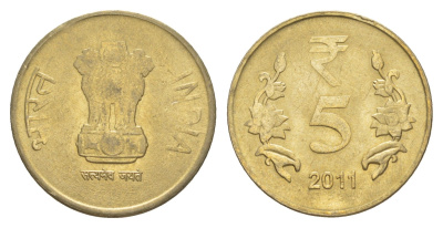 Индия 5 рупий 2011 KM 399 никель латунь 4650-1217