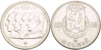 Бельгия 100 франков 1949 Belgie, королевская династия KM 139.1 серебро 4537-925