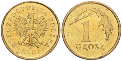 Польша 1 грош 2001 MW KM 276, Parchimowicz 701j латунь 4516-767