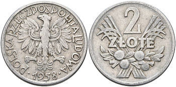 Польша 2 злотых 1958 MW KM 46, Parchimowicz 216a алюминий 4397-321