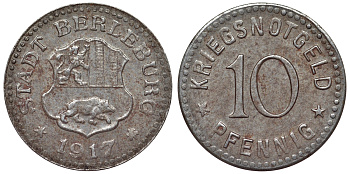 Германия, Берлебург 10 пфеннигов 1917 Северный Рейн-Вестфалия, нотгельд железо 4119-956