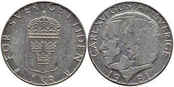 Швеция 1 крона 1981 Карл XVI Густав (1973- ) KM 852 медь плакированная медно-никелем 4397-1037