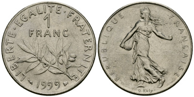 Франция 1 франк 1999 сеятель KM 925 никель 4135-914