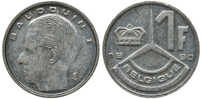 БЕЛЬГИЯ 1 ФРАНК 1990 KM 170 никелированное железо 72-1112