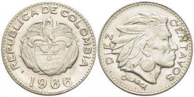 КОЛУМБИЯ 10 СЕНТАВО 1966 KM 212.2 медно-никель 3309-323