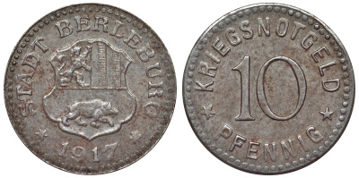 Германия, Берлебург 10 пфеннигов 1917 Северный Рейн-Вестфалия, нотгельд железо 4119-956