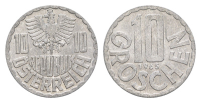 Австрия 10 грошей 1965 KM 2878 алюминий 4576-1124