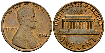 США 1 цент 1982 Линкольн KM 201 медь цинк 4136-221