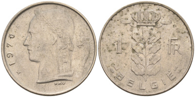 БЕЛЬГИЯ 1 ФРАНК 1970 BELGIE KM 143.1 медно-никель 4563-117