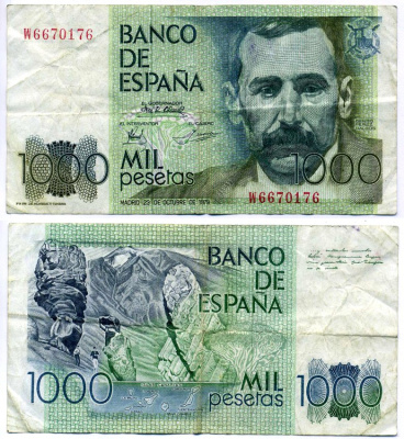 Испания 1000 Песет 1979 Бенито Перес Гальдос, Канарские острова Pick 158 бумага 2119-9-2-2