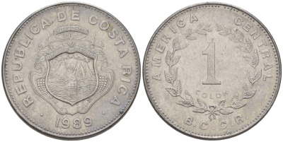 КОСТА-РИКА 1 КОЛОН 1989 с KM 210.2 нержавеющая сталь 67-1034