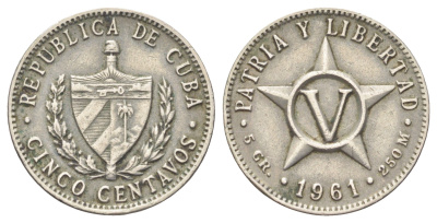 Куба 5 сентаво 1961 KM 11.3 алюминий 4701-1018