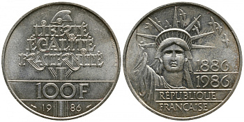 Франция 100 франков 1986 100 лет статуе Свободы на острове Эллис KM 960 серебро UNC 413-2841