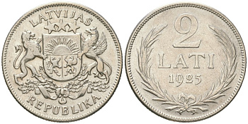 Латвия 2 лата 1925 KM 8 серебро 34-1152