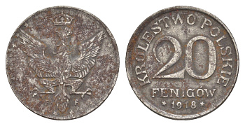Польша 20 фенигов 1918 Y 7 железо 4163-556