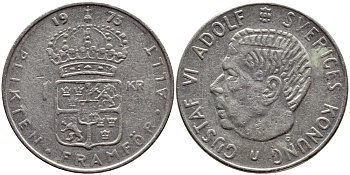 Швеция 1 крона 1973 Густав VI Адольф (1950-1973) KM 826а медь плакированная медно-никелем 4395-1023