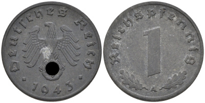 Германия 1 рейхспфенниг 1943 A KM 97, J. 369 цинк    4594-1266