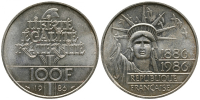 Франция 100 франков 1986 100 лет статуе Свободы на острове Эллис KM 960 серебро UNC 413-2841