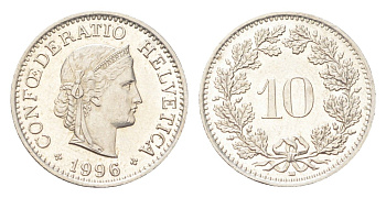 Швейцария 10 раппенов 1996 B KM 27 медно-никель 4708-238
