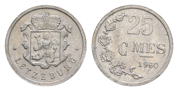 Люксембург 25 сантимов 1960 Шарлотта (1918-1964) KM 45a алюминий 4643-517