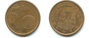 Испания 5 евроцентов 2005 KM 1042 сталь плакированная медью 29-1155