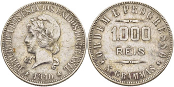 Бразилия 1000 рейс 1910 голова Свободы влево KM 507 серебро    4531-143