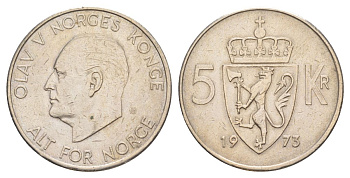 Норвегия 5 крон 1973 Улаф V (1957-1991) KM 412 медно-никель 4162-424
