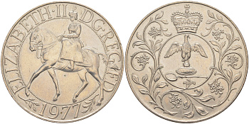 Великобритания 25 пенсов 1977 25 лет со дня коронации Елизаветы, Елизавета II (1952-2022) KM 894, Spink 4136 медно-никель 4552-612