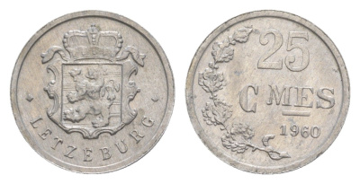 Люксембург 25 сантимов 1960 Шарлотта (1918-1964) KM 45a алюминий 4643-517