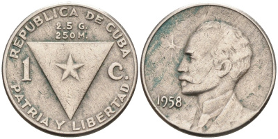 Куба 1 сентаво 1958 Хосе Марти, республика (1915-1961) KM 30 медно-никель 188-868