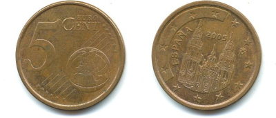 Испания 5 евроцентов 2005 KM 1042 сталь плакированная медью 29-1155
