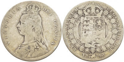 Великобритания 1/2 кроны 1890 Виктория (1837-1901) KM 764, Spink 3924 серебро 00-00