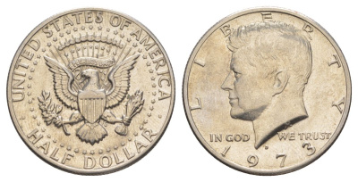 США 1/2 доллара (50 центов) 1973 Джон Кеннеди KM 202b медь плакированная медно-никелем aUNC 4517-1245
