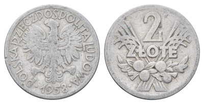 Польша 2 злотых 1958 KM 46 алюминий 4606-613