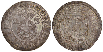 ЛИВОНИЯ, РИГА, ШВЕДСКАЯ ОККУПАЦИЯ 1621-1721 1/24 ТАЛЕРА 1623 ГУСТАВ II АДОЛЬФ KM 10 серебро 1527-535