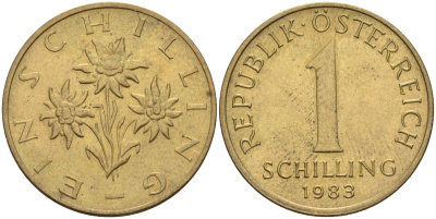 Австрия 1 шиллинг 1983 KM 2886 алюминиевая бронза 4116-943
