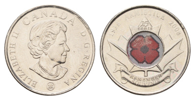 Канада 25 центов 2008 90 лет со дня окончания Первой мировой войны KM 775 сталь плакированная никелем UNC 4678-1157